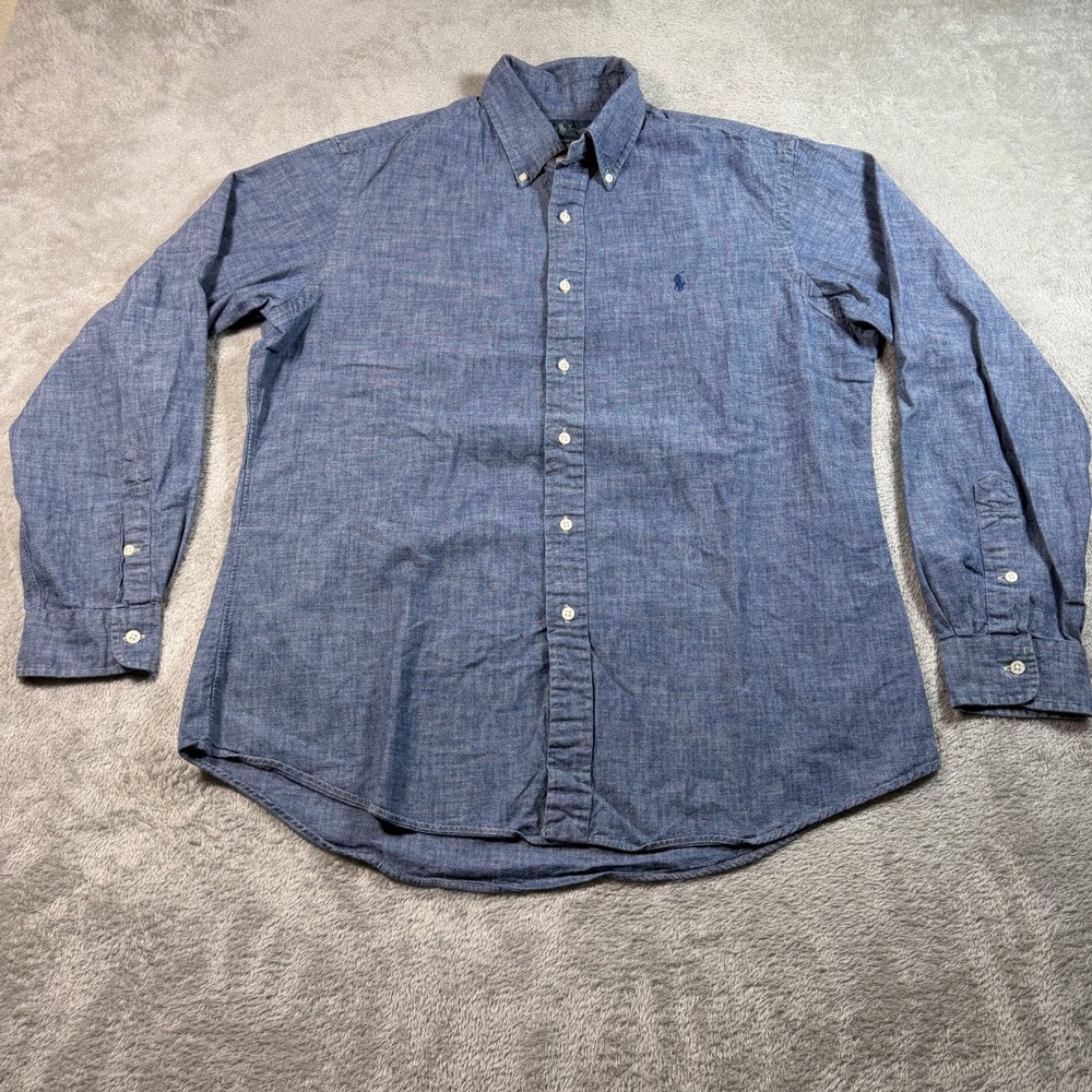 Ralph Lauren Button Down Shirt Mens Large Blue Chambray Custom Fit Long Sleeve